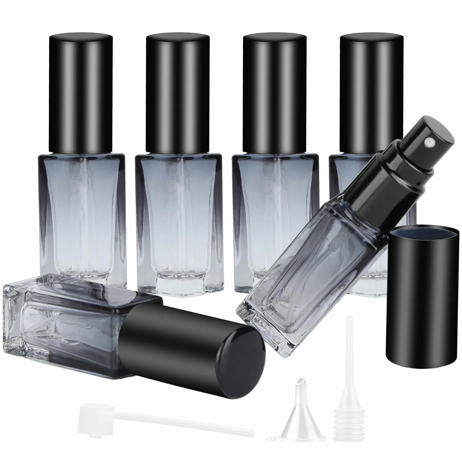 6 sztuk 5 ml niebieski gradient rozpylacza perfum, przenośny rozpylacz do ponownego napełniania, szklane butelki perfum z lejkiem z kroplomierzem, rozpylacz perfum, gradient kolorów do olejków