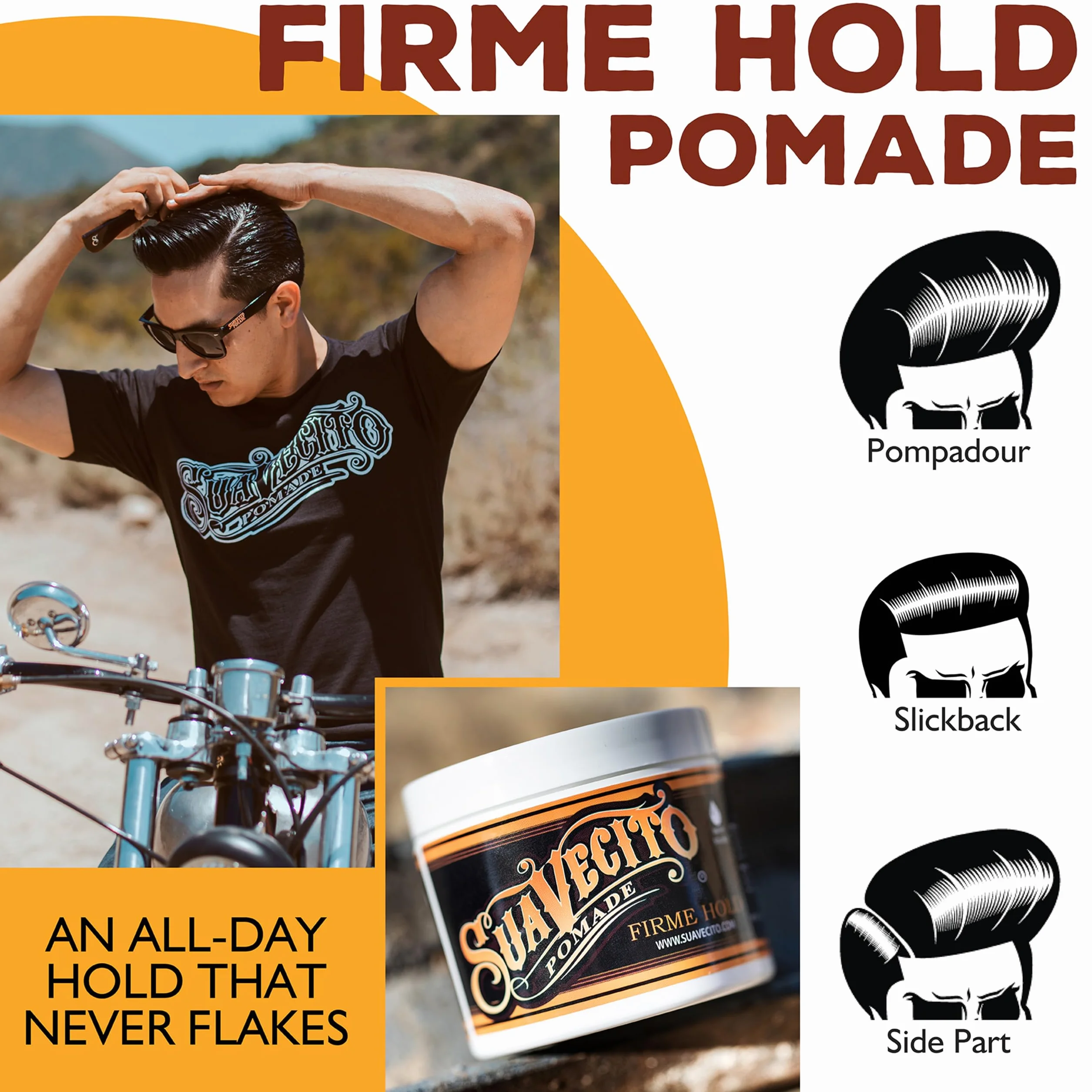 Suavecito Firme Strong Hold Pomada, mocna pompada dla mężczyzn, średni połysk, wosk na bazie wody, bez płatków, 4 oz/113 g