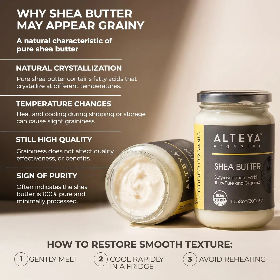 Alteya Bio masło shea 300g – 100% certyfikat USDA, czyste, naturalne rafinowane masło shea (Butyrospermum Parkii)