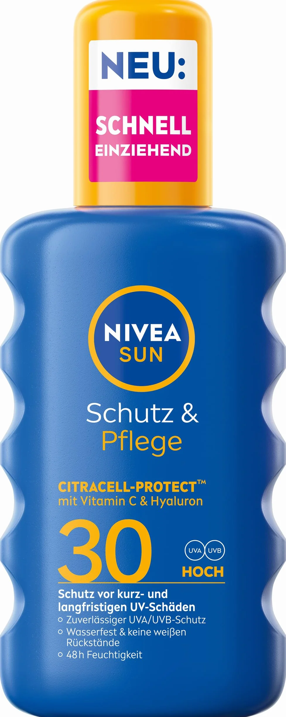 NIVEA SUN Ochrona i pielęgnacja spray przeciwsłoneczny LSF 30, wodoodporny krem przeciwsłoneczny w sprayu z witaminą C i kwasem hialuronowym, szybko wchłaniająca się ochrona przed słońcem dla 48 h