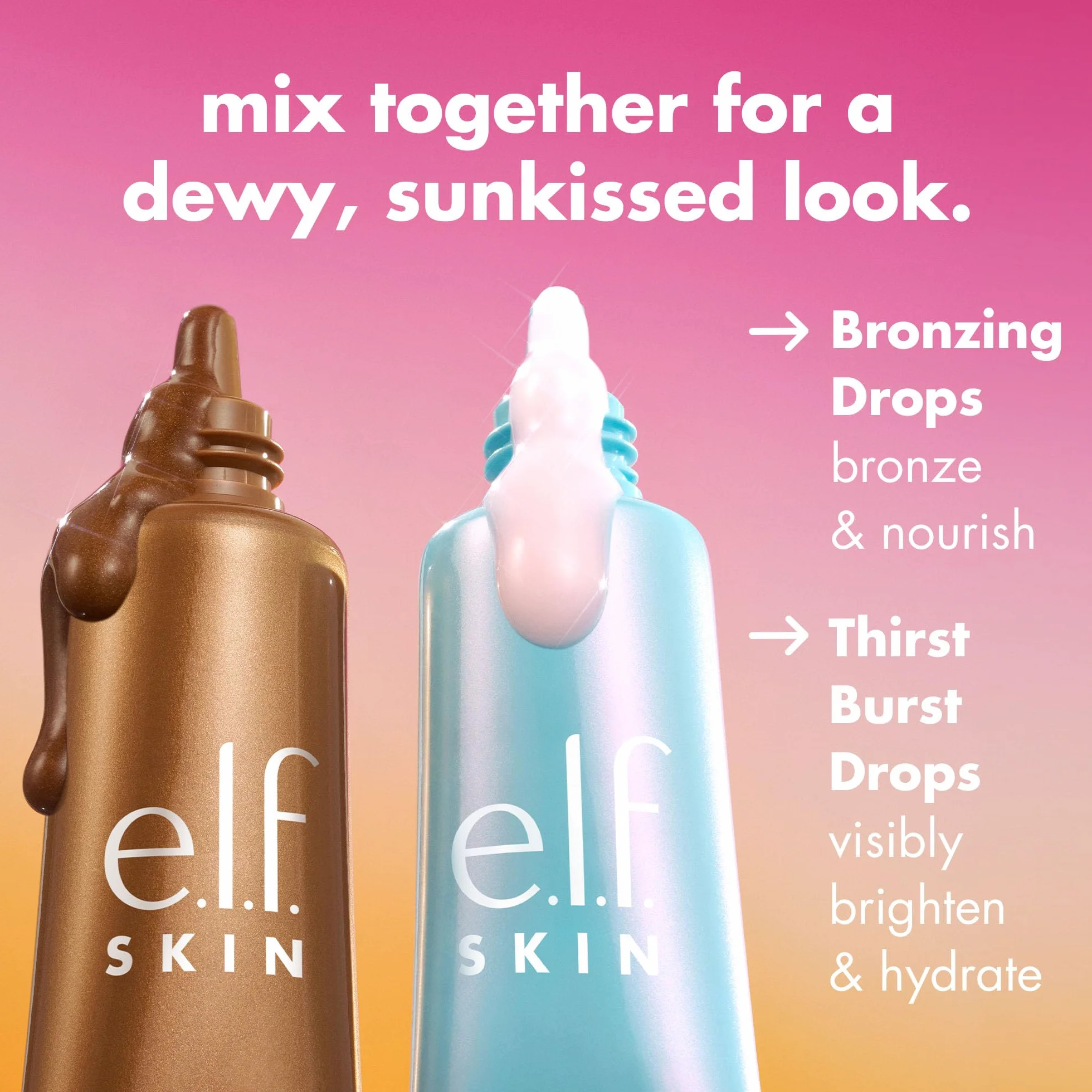 e.l.f. The Hottest Drops Duo, Holy Hydration! Thirst Burst Drops & Bronzing Drops, Serum rozjaśniające i Bronzer, z kwasem hialuronowym i 5% niacynamidem, wegańskie i wolne od okrucieństwa